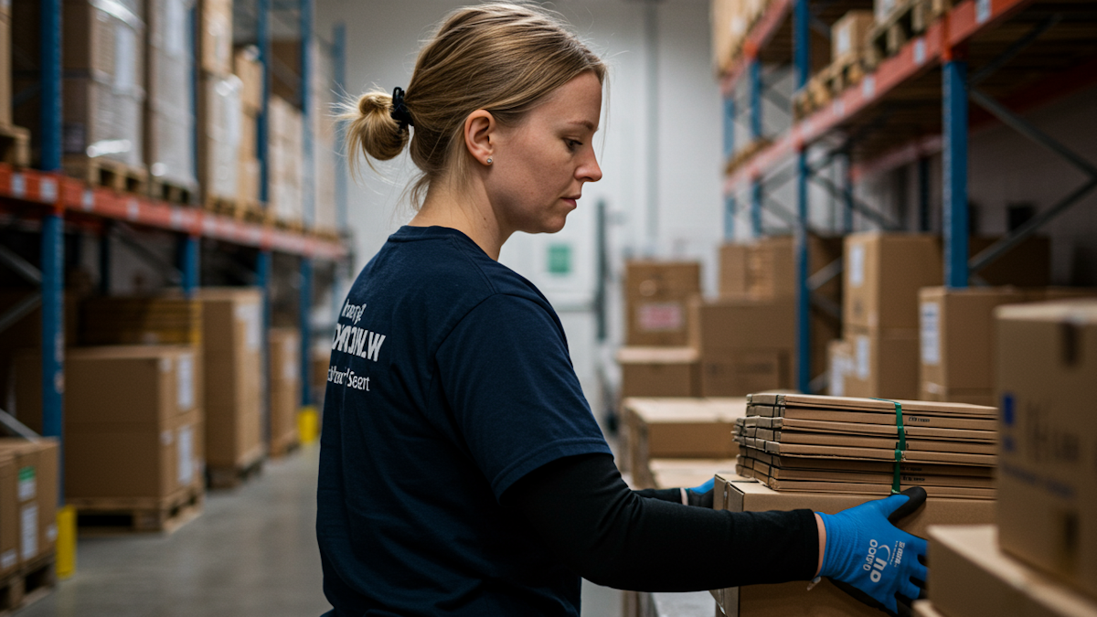femme en entrepot logistique